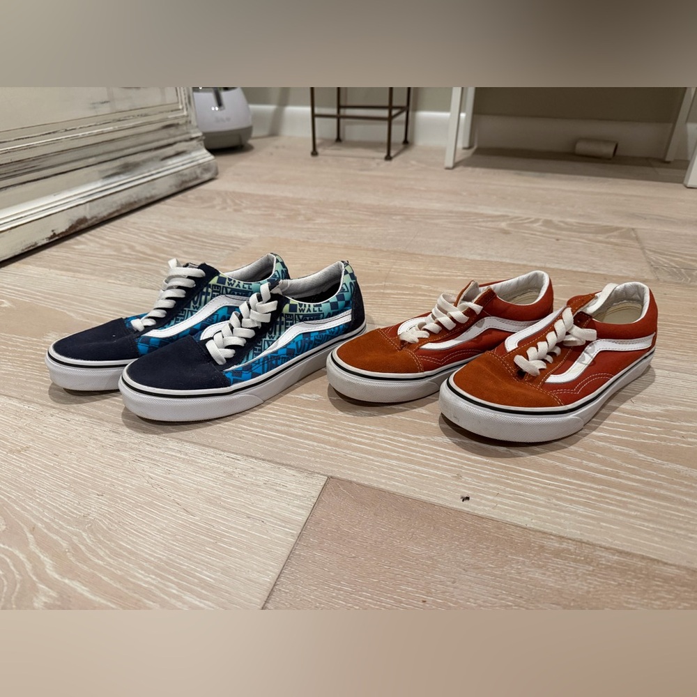 Vans Old Skool Sneakers - Navy/Teal Pattern & Rust/White Pair size 6 women’s